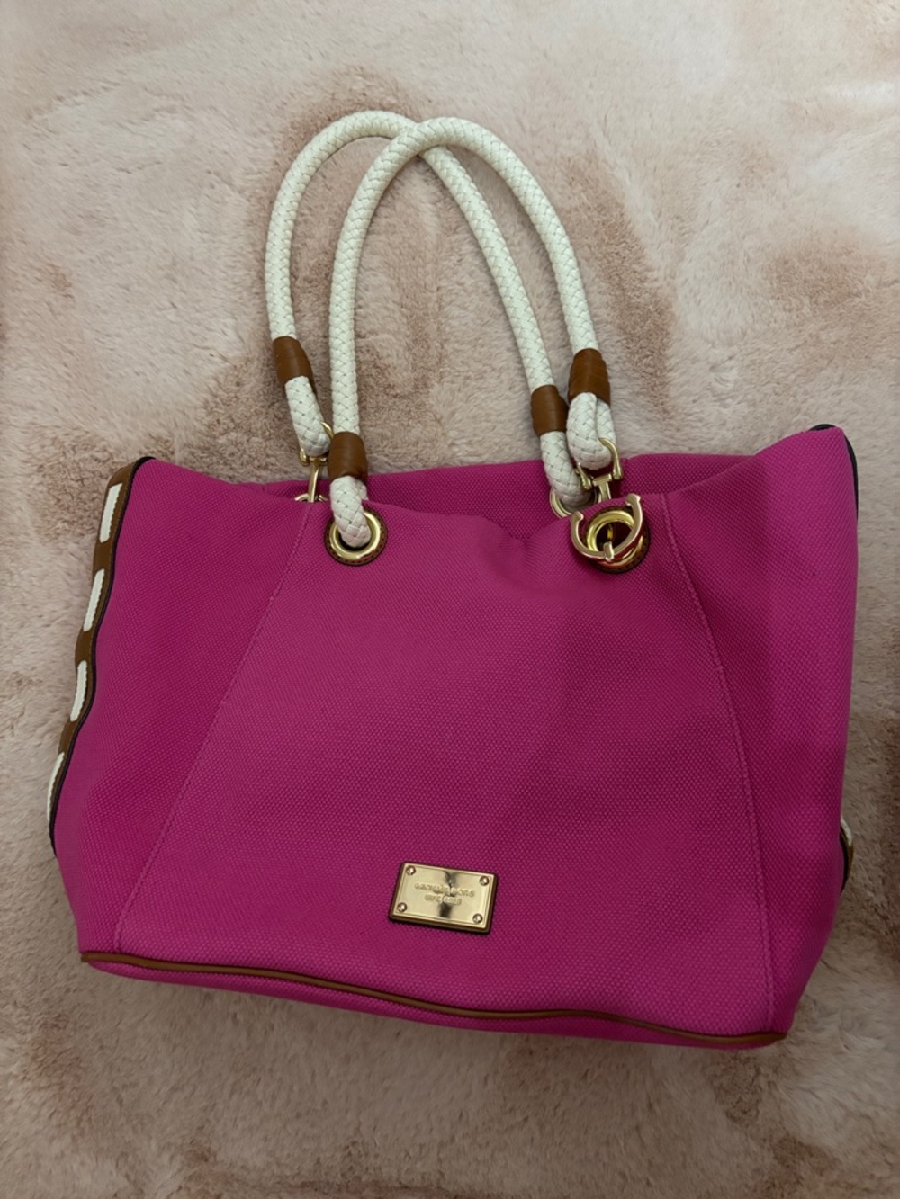 Michael Kors Fuchsia Canvas nautical style Marina bag with Rope Handles